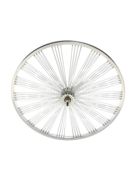 26 Fan Steel Coaster Wheel 144 Spoke 14g UCP 3/8 Axle Single Wall Chrome.